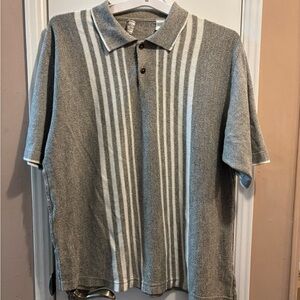 Elegant Gray and White Striped Polo Shirt